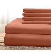 BYSURE Hotel Luxury Bed Sheets Set 6 Piece(Full, Terracotta) - Super Soft 1800 Thread Count 100% ...