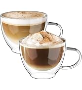 ecooe Double Walled Glass Coffee Mug 12 oz Latte Cappuccino Cups Set of 2, Clear Glass Coffee Cup...