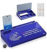 TOWON Navy Small Compact Glass Desktop Whiteboard with Storage, 12 x 7 Inches, Glossy Metallic Pa...