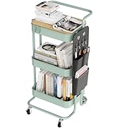 DTK 3 Tier Metal Utility Rolling Cart with Table Top and Side Bags, Metal Tray Storage Organizer ...
