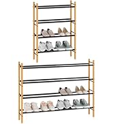 STORAGE MANIAC Expandable Shoe Rack, 12 Pairs Stackable Small Shoe Rack, Metal Adjustable Shoes O...