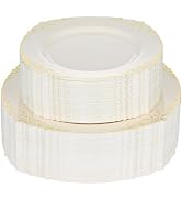Bestluck 200 PCS Ivory and Gold Plastic Plates for 100 Guests, Gold Disposable Plates Include 100...