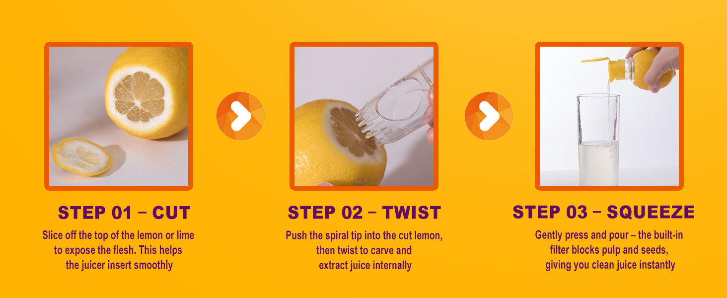 Steps: 1 cut, 2 twist, 3 squeeze