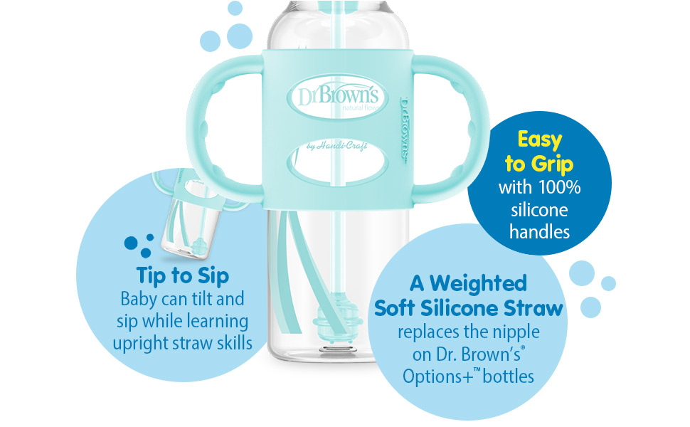Baby can tilt and sip while learning upright straw skills! Easy to grip with 100% silicone handles