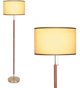 HonoDing Mid-Century Modern Floor Lamp, Walnut Wood Finish, Drum Shade, Living Room Décor (64in, ...