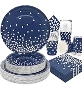 Gudvilla 200 PCS Navy Blue Plates and Napkins Party Supplies,Navy Blue Paper Plates Serve 50 Gues...