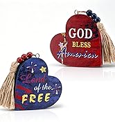 4th of July Table Decorations, 2 Pcs Wooden Patriotic Decor Heart Centerpieces, Red White and Blu...