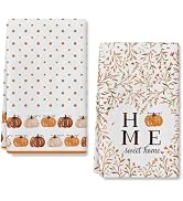 RABUSOFA Fall Kitchen Towels Dish Towels, 18x26 Inch Orange Rust Polka Dot Pumpkin Farmhouse Autu...