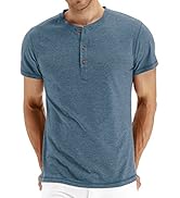 PEGENO Men's Fashion Casual Front Placket Short Sleeve Henley T-Shirts Cotton Shirts