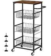 Kitchen Storage Cart on Wheels 4 Tier Utility Rolling Cart with Baskets Farmhouse Serving Cart wi...