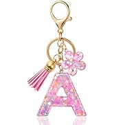 ANHBKAR Flower Resin Initial Keychain – Personalized Alphabet Keyring for Women, Girls – Cute Let...