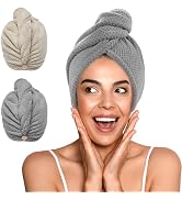 YFONG 2 Pack Microfiber Hair Towel Wrap for Women, Super Absorbent Quick Dry Hair Turban for All ...