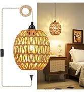 Plug in Pendant Light Rattan Hanging Lamp - Hanging Lights with Plug in Cord 15ft Pendant Light F...