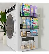 4 Pack Magnetic Shelves for Washing Machine, Heavy-Duty Magnetic Laundry Organizer with Hooks, Wa...