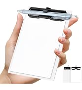 FRETONBA Mini Clipboard 4x6 Inch with Pen Holder, 2 Pack, White | Low Profile Metal Clip & Hangin...