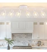 Baocuz 6-Lights White Semi Flush Mount Ceiling Light with Geometric Metal Cage, Modern Kitchen Tr...