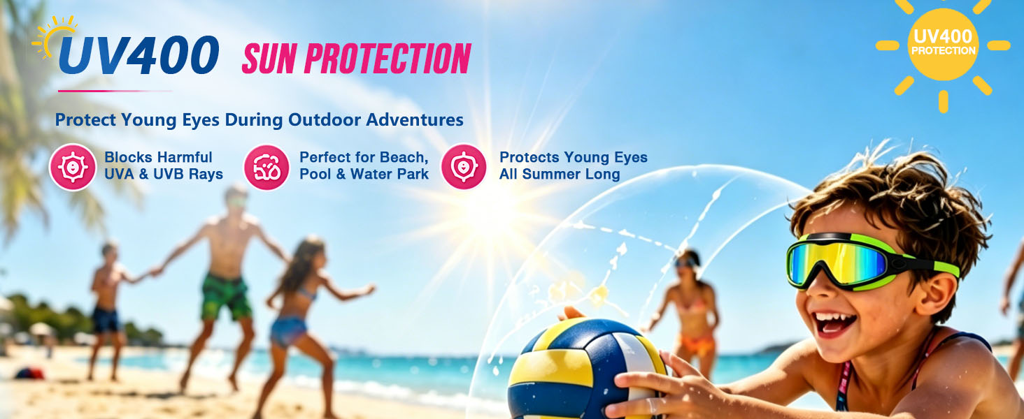 kids swim goggles 2 pack, anti fog kids swim goggles, leakproof kids uv protection swim goggles