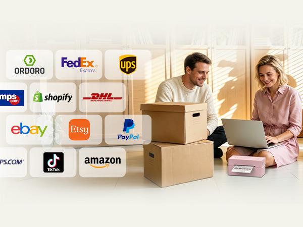 Supports labels 1.5"–4.2" wide and works seamlessly with Shopify, Etsy, USPS, UPS, FedEx, and DHL