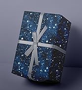 RiukRaiu Galaxy Wrapping Paper for Kids - Blue Gold Night Sky Nebula Star Gift Wrap for Birthday,...