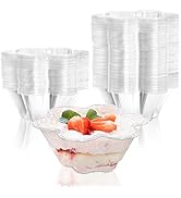 SOUJOY 100 Pack Clear Dessert Cups, 8 oz Disposable Ice Cream Bowls, Flower Shape Serving Bowl fo...