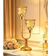 TECHYAP Mid Century Modern Table Lamp Dimmable Vintage Gold Glass Lamp | Amber Glass Desk Lamp 2 ...