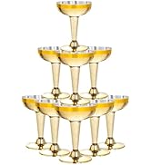 Lullaby 50PCS 5oz Plastic Champagne Coupe Glasses with Gold Rim, Elegant Plastic Champagne Glasse...