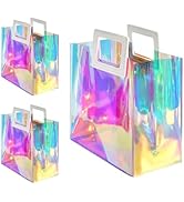 VUOJUR 3pcs Holographic Small Gift Bag 8.3x8x4'' Clear Reusable Birthday Gift Bag for Women Girls...