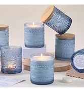 DARJEN 8 Pack Blue Candle Jars for Making Candles- 14 OZ Empty Glass Candle Making Jars with Bamb...