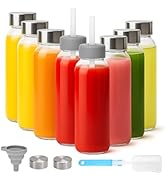 Zukro Glass Water Bottles with Lids 16 oz, Reusable Clear Juice Bottles With Stainless Steel Airt...