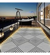 6x9ft Waterproof Outdoor Rug with LED Lights, Foldable Reversible Plastic Straw Mat for Patio RV ...