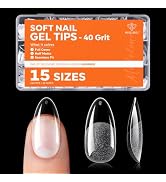Modelones Almond Nail Tips, Pre-Etched 40 Grit Half Matte Gel Nails Tips | Clear Full Cover 240PC...