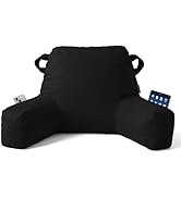 Unisakey Portable Comfy Reading Pillows for Bed Sitting Up(Black Oeko-Tex), Velvet Back Pillow wi...