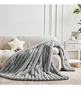 Serenhom 50x60 Inches Ultra-Soft Fuzzy Faux Fur Throw Blanket, Plush Striped Blanket - Thick, War...