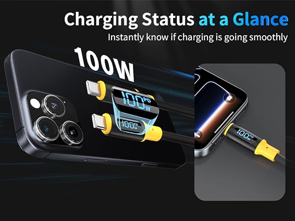 100W USB C to USB C Cable with LED Charging Power Display