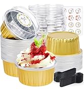 ZOXILEN 30Pcs Mini Cake Pans with Lids Aluminum Foil, 5oz Disposable Mini Loaf pans with Lids Spo...