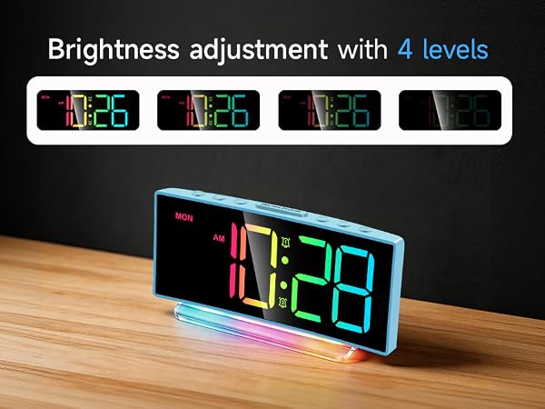 4 level brightness dimmer LED alarm clock adjustable display for bedroom bedside nightsta