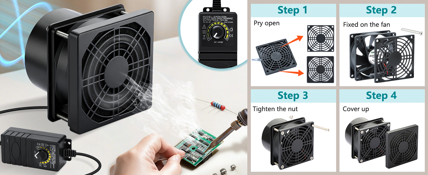 80mm 3 inch duct fan speed controller duxtproof net solder fume extractor soldring laser engraver
