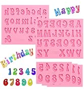 5 Pieces Letters Molds and Numbers Silicone Molds,0-9 Numbers, Uppercase and Lowercase Alphabet B...