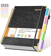Hardcover Large Spiral Notebook 8.5" x 11" with Removable Dividers Tabs, 300 Pages Leather 5 Subj...