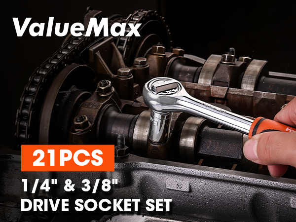 21 pcs 1/4" & 3/8" drive socket set