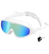 CJAYKMO Swim Goggles for Adults, Wide View Anti-Fog & UV Protection Swimming Goggles with Nose Cl...