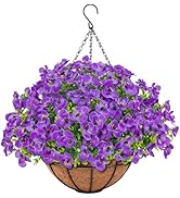 Besteek Artificial Hanging Flowers with Baskets for Outdoors, Fake Silk Pansy Flowers UV Resistan...