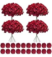 Cherica 100 Pcs Faux Deep Red Hydrangea Artificial Flowers Bulk, Fake Silk Hydrangea Flowers Head...