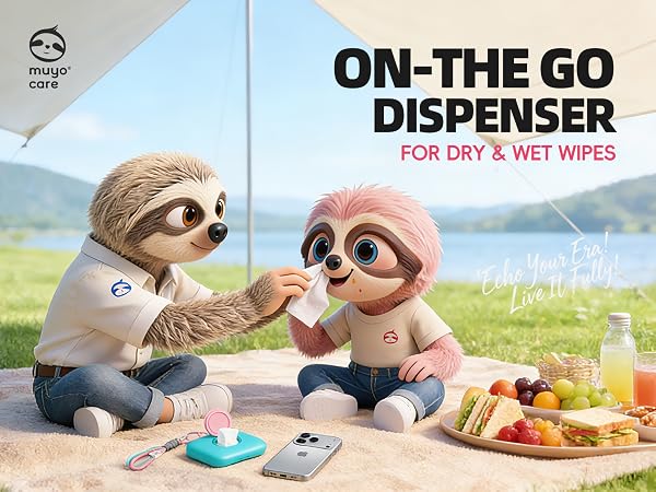 On-the go dispenser,FOR dry & wet wipes.Slim, Lightweight | Leak-Resistant | Portable Cleanliness.