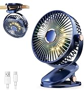 iNeibo 4000mAh Portable Clip on Fan with LED Lights, Battery Operated USB Desk Fan,4 Speed Quiet ...