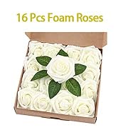 BLEUM CADE 16Pcs Fake Roses Ivory Artificial Foam Flowers Roses, Real Looking for DIY Bouquets We...