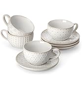 MALACASA 8 OZ Cappuccino Cups with Saucers Set of 4 - Stackable Espresso and Tea Cups, Dishwasher...