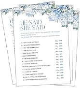 Isfvqyub Hydrangea Blue Floral Bridal Shower Games, He Said She Said Wedding Game Card, Engagemen...