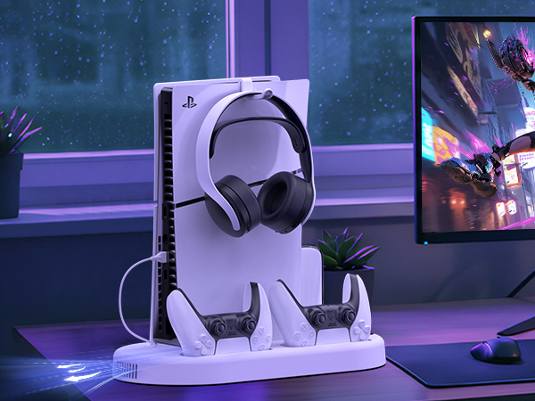 AMZDM Cooling Station PS5 Slim Stand with Charging Station PlayStation 5 Console Cooler