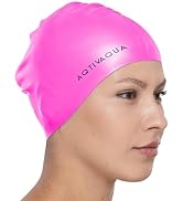 AqtivAqua Silicone Swim Cap Waterproof // Comfortable Swimming Cap for Women Men Adult and Kids